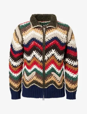 SACAI Crochet-Knit Zip-Up Wool-Blend Cardigan