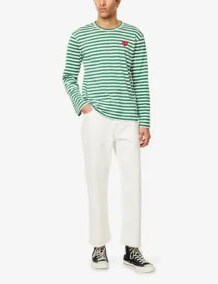 COMME DES GARCONS PLAY Striped Crewneck Cotton-Jersey T-Shirt detail 2