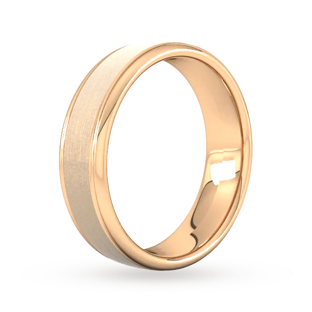 For Him 6mm Slight Court Extra Heavy Matt Centre With Grooves Wedding Ring In 18 Carat Yellow Gold detail 2