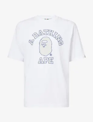 A BATHING APE Hand Drawn Logo-Print College Cotton T-Shirt