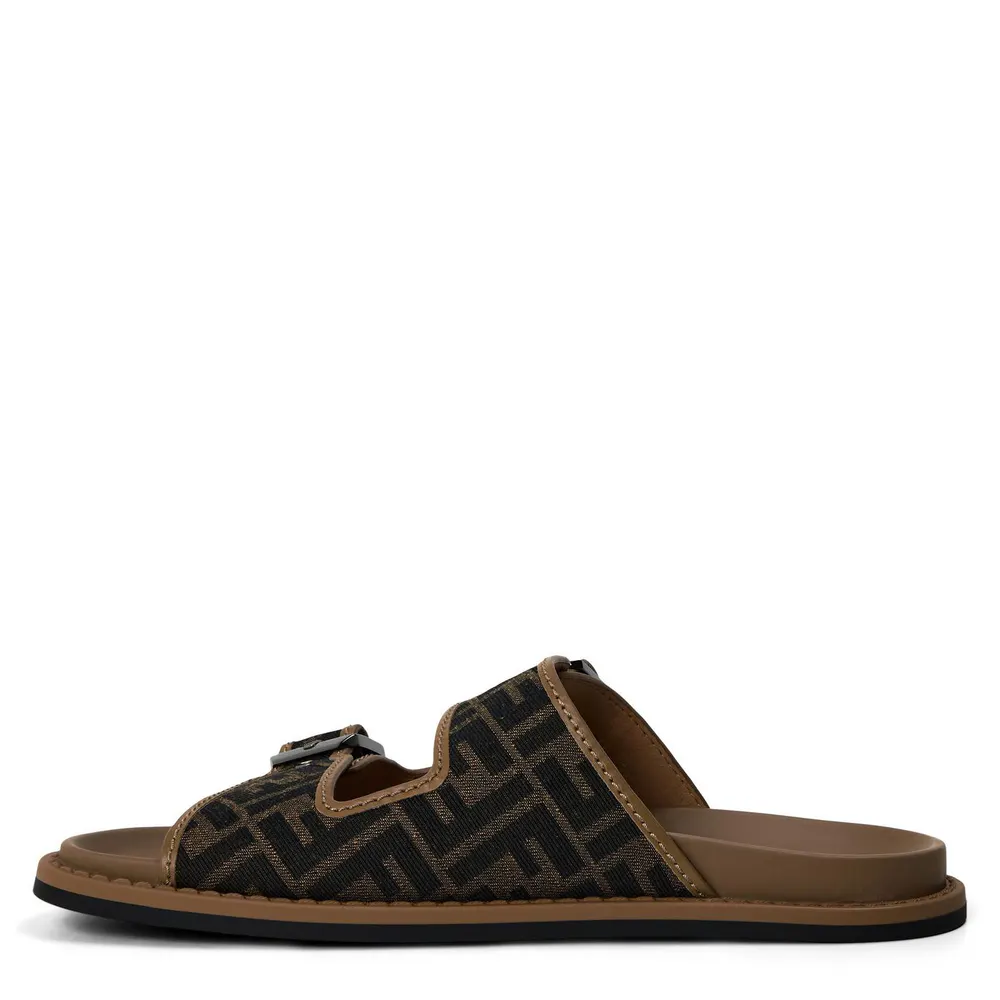 Fendi Men's FF Flat Sandals in Tobacco, additional product view 2