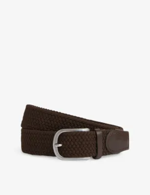 REISS Elmont Woven Belt - DARK BROWN - 40
