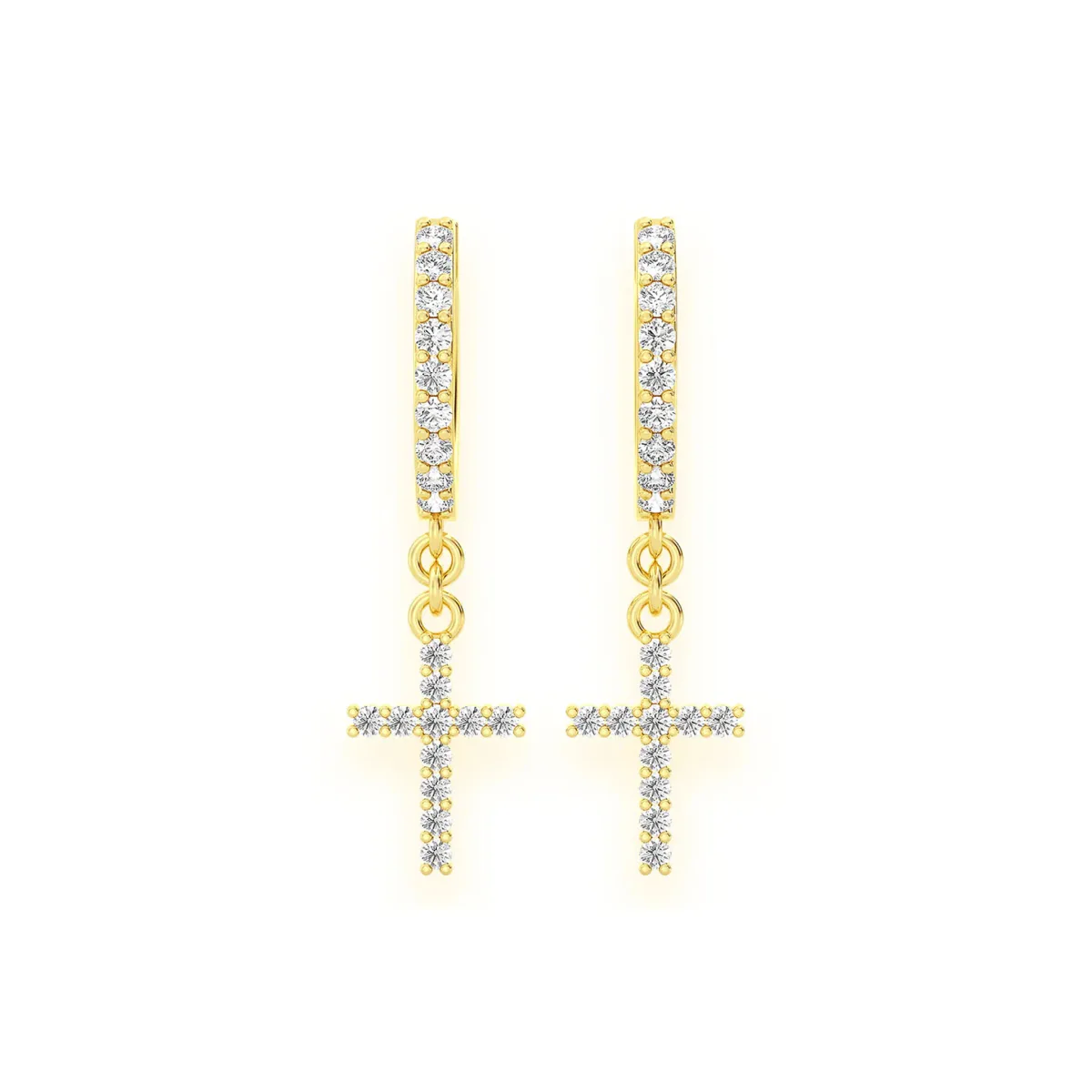 For Him Cross Diamond Hoop Drops in 0.20ctw / Yellow Gold / Natural Diamond – Earring