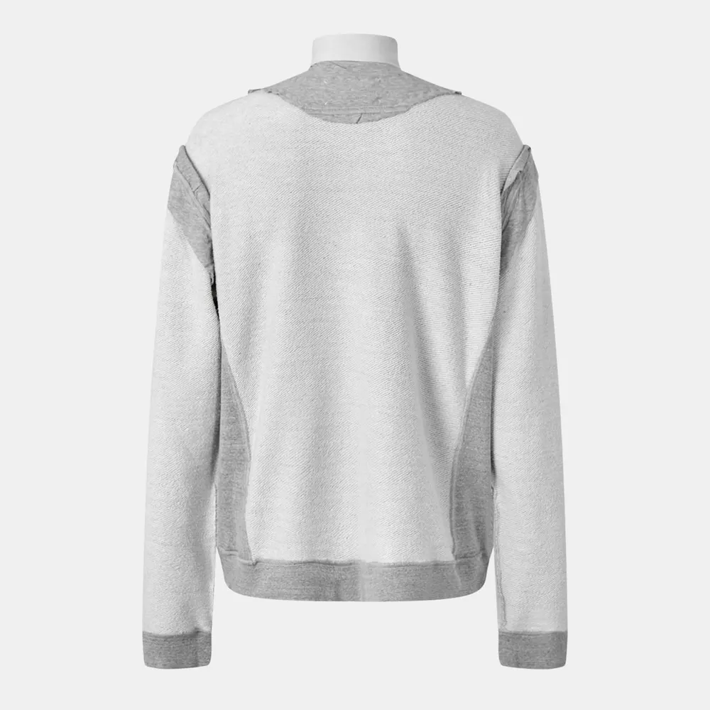 Maison Margiela Men's Crew-Neck Ribbed Crew Sweatshirt in Grey melange, additional product view 2