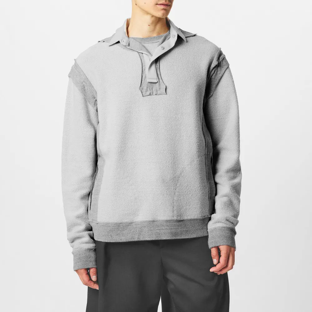 Maison Margiela Men's Crew-Neck Ribbed Crew Sweatshirt in Grey melange, additional product view 3