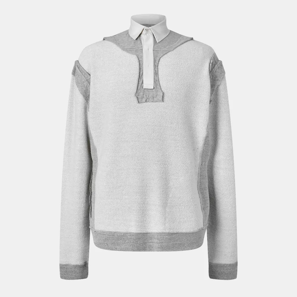 Maison Margiela Men's Crew-Neck Ribbed Crew Sweatshirt in Grey melange – Clothing