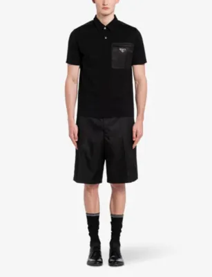 PRADA Brand-plaque nylon-pocket stretch-cotton polo shirt detail 2