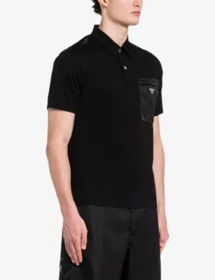 PRADA Brand-plaque nylon-pocket stretch-cotton polo shirt detail 3