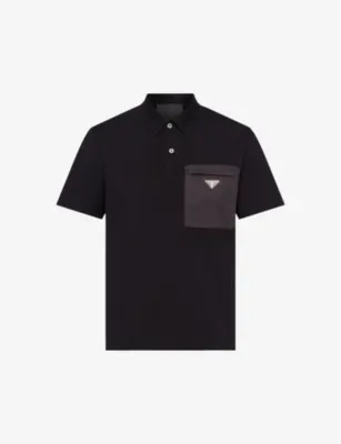 PRADA Brand-plaque nylon-pocket stretch-cotton polo shirt