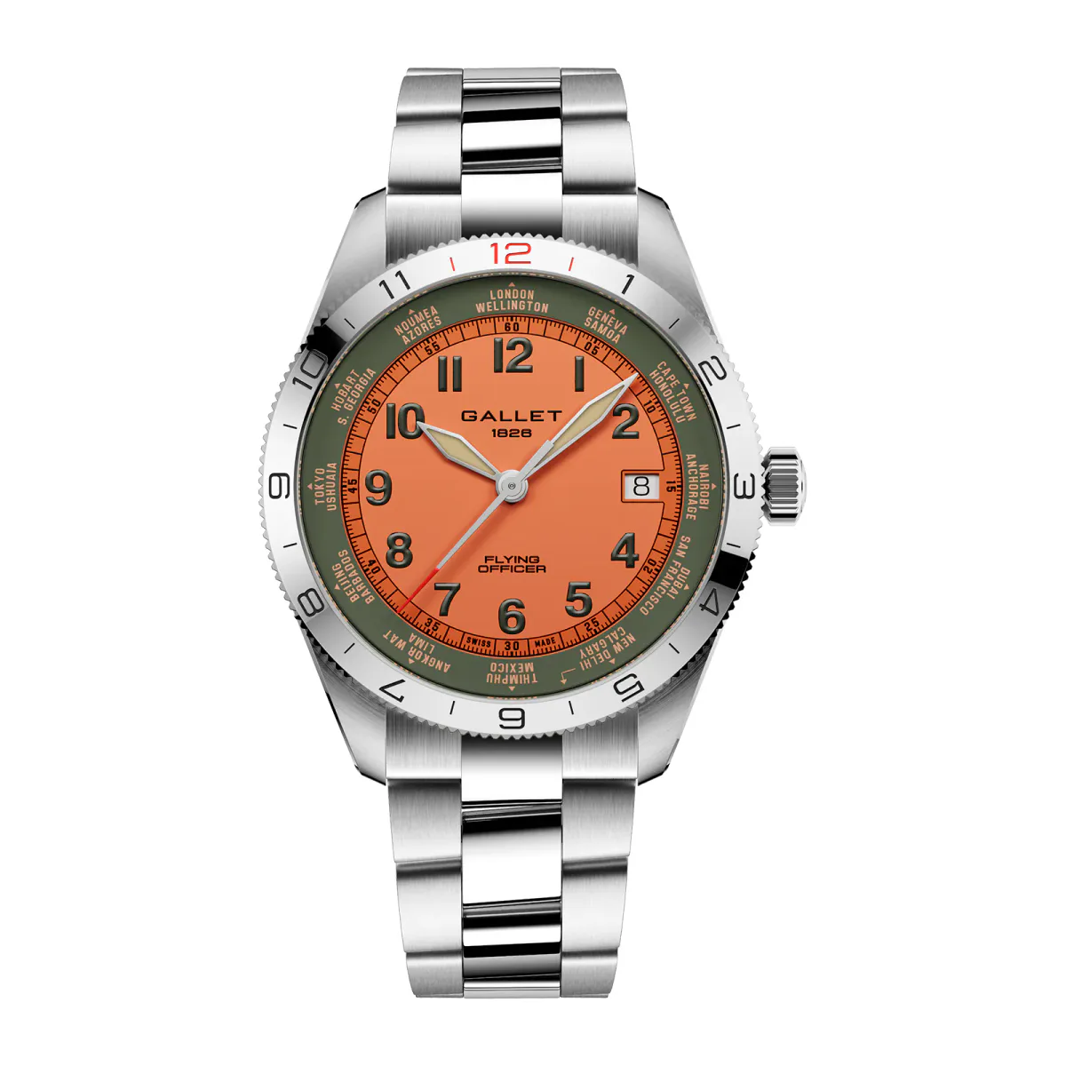 Gallet Flying Officer Automatic 40mm Unisex Watch Orange Dial