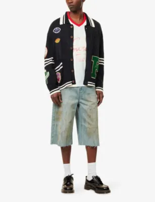 FOUND Varsity Patchwork Cotton-Knit Cardigan in VINTAGE BLACK, additional product view 2