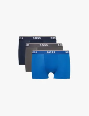 BOSS Branded waistband stretch-cotton boxer trunks - OPEN BLUE detail 3