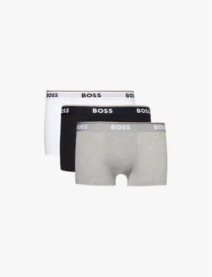 BOSS Branded waistband stretch-cotton boxer trunks - OPEN BLUE