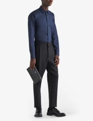 PRADA Collared slim-fit cotton-blend shirt - LIGHT BLUE detail 3