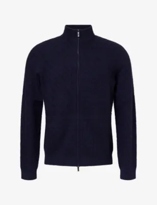 EMPORIO ARMANI Cross-Pattern Zip-Through Cashmere And Wool Blend Jacket