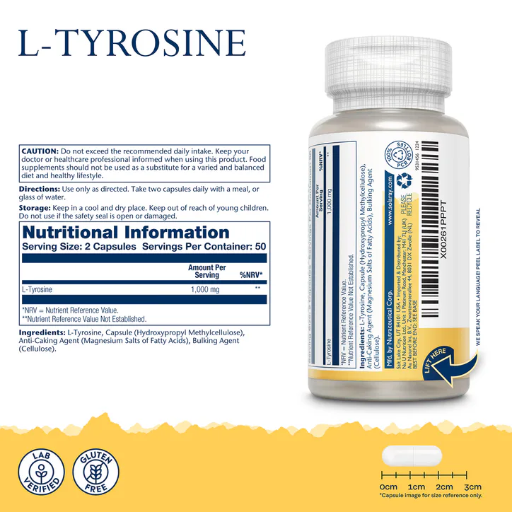 Solaray L-Tyrosine Free-Form Amino Acid Supplement 1000mg 60 Capsules detail 2