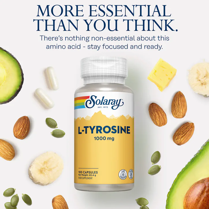 Solaray L-Tyrosine Free-Form Amino Acid Supplement 1000mg 60 Capsules detail 3