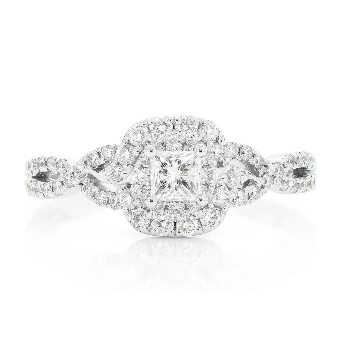 For Him 0.75ctw Solitaire Halo Twisted Shank Ring in White Gold / Lab Grown Diamond – Ring