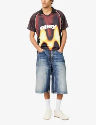 OBEY Logo-Print Blurred Stretch-Jersey Football Top detail 2