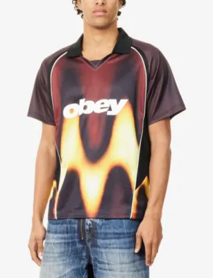 OBEY Logo-Print Blurred Stretch-Jersey Football Top detail 3