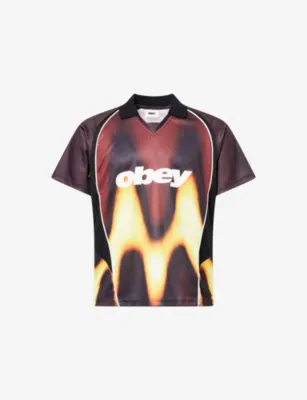 OBEY Logo-Print Blurred Stretch-Jersey Football Top