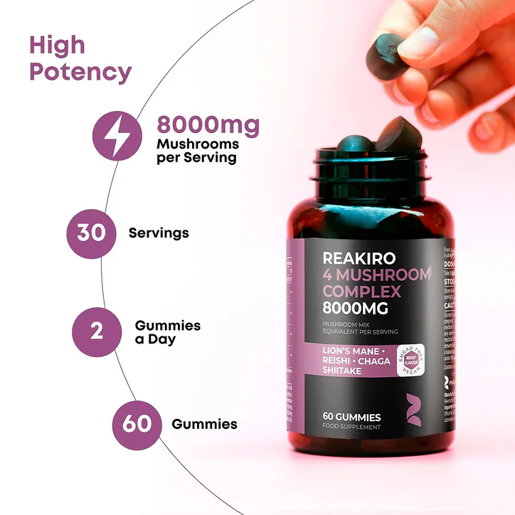 Reakiro 4 Mushroom Complex Berry 8000 mg 60 Gummies detail 3