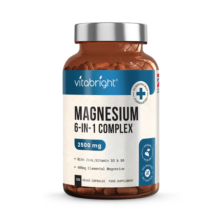 VitaBright Magnesium Complex 6-in-1 with Zinc, Vitamin B6 & D3 - 2500mg per Serving - 120 Capsules