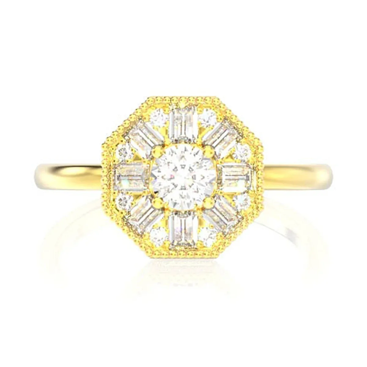 For Him Octagon Baguette Halo Diamond Ring in Yellow Gold / Natural Diamond – Ring