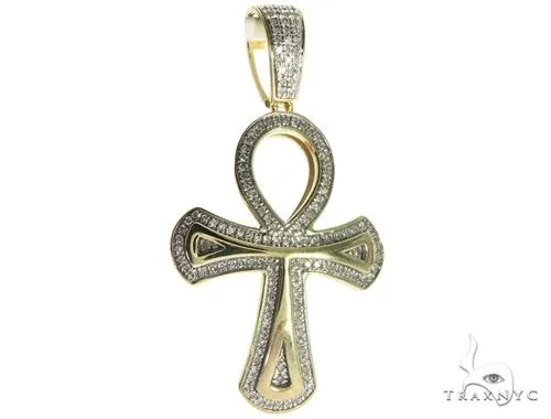 ANNA - SAVIRA (CLOSE OUT) 10K Gold Micro Pave Diamond Ankh Cross Crucifix 63627 in Yellow – Pendant