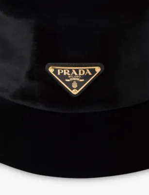 PRADA Triangle-Logo Velvet Bucket Hat - L in BLACK, additional product view 3