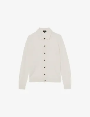 REISS Gideon V-Stitch Wool Knitted Cardigan - FOREST GREEN detail 2