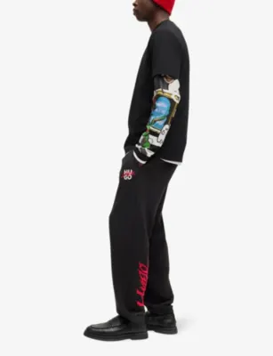 HUGO Logo-print drawstring-waist cotton-jersey jogging bottoms detail 2