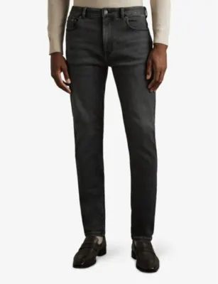 REISS Maddison tapered slim-fit denim jeans in WASHED BLACK, additional product view 3