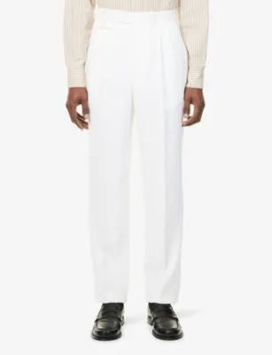 DUNHILL Double-Pleated Straight-Leg Linen Trousers - 38R detail 3