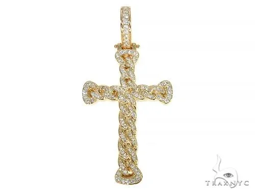 RINA - For Him FACTORY Miami Cuban Link Diamond Cross Crucifix 58595 in Rose Gold – Pendant