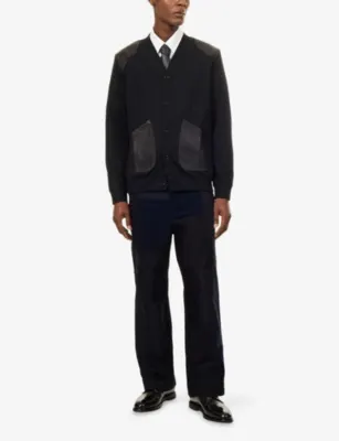 JUNYA WATANABE Leather Patch Wool Cardigan in BLACK X BLACK, additional product view 2