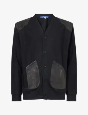JUNYA WATANABE Leather Patch Wool Cardigan in BLACK X BLACK – Mens | Knitwear | Cardigans