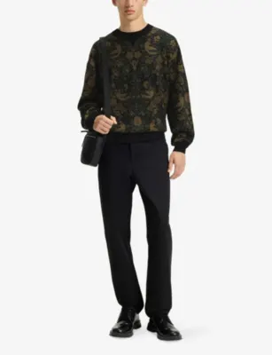 HUGO Tapestry Jacquard Relaxed Knitted Jumper in BLACK, additional product view 2