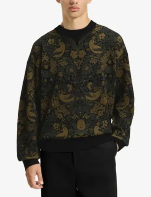 HUGO Tapestry Jacquard Relaxed Knitted Jumper in BLACK, additional product view 3