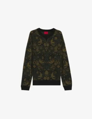 HUGO Tapestry Jacquard Relaxed Knitted Jumper in BLACK – Mens | Knitwear | Jumpers