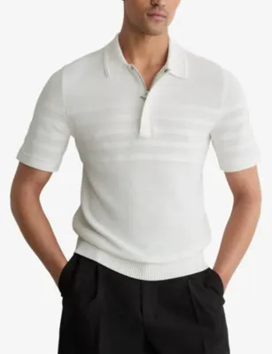 REISS Falklands Striped-Knit Cotton-Blend Polo Shirt detail 3