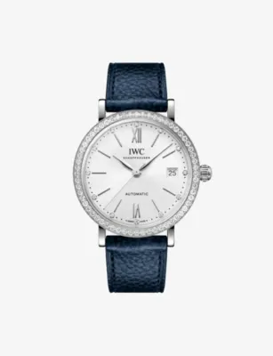 IWC Portofino Stainless-Steel, Leather And 1.12ct Brilliant-Cut Diamond Automatic Watch 37mm