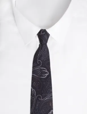 CORNELIANI Paisley Print Silk Tie in NAVY, additional product view 2