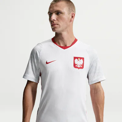 Nike Poland 2026 Stadium Home Men's Nike Dri-FIT Football Replica Shirt - White/Field Silver/Sport Red