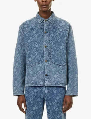 HONOR THE GIFT Floral Utility Denim Jacket in LIGHT INDIGO, additional product view 3