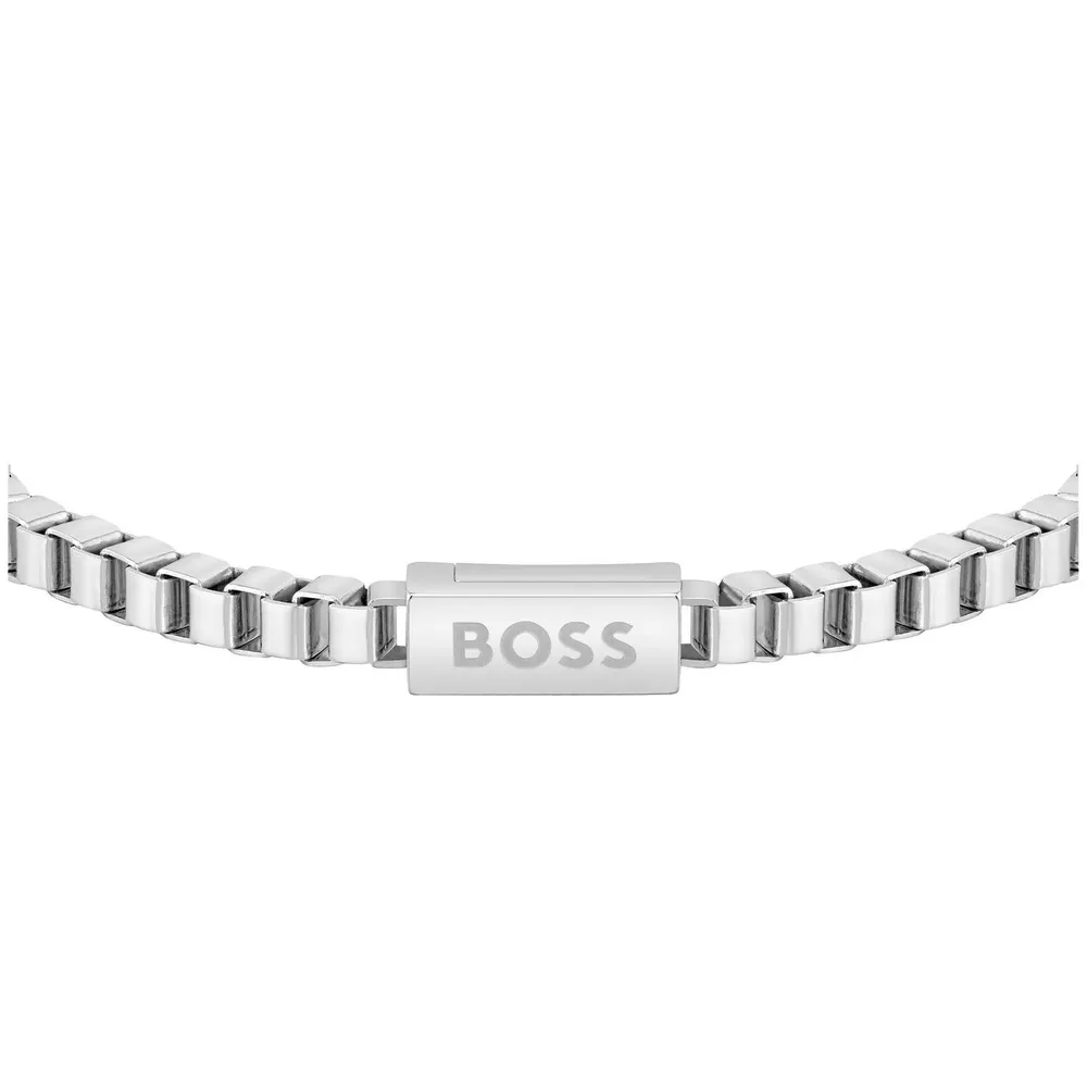Boss Men's Stainless Steel Box Chain Magnetic Closure Bracelet detail 2