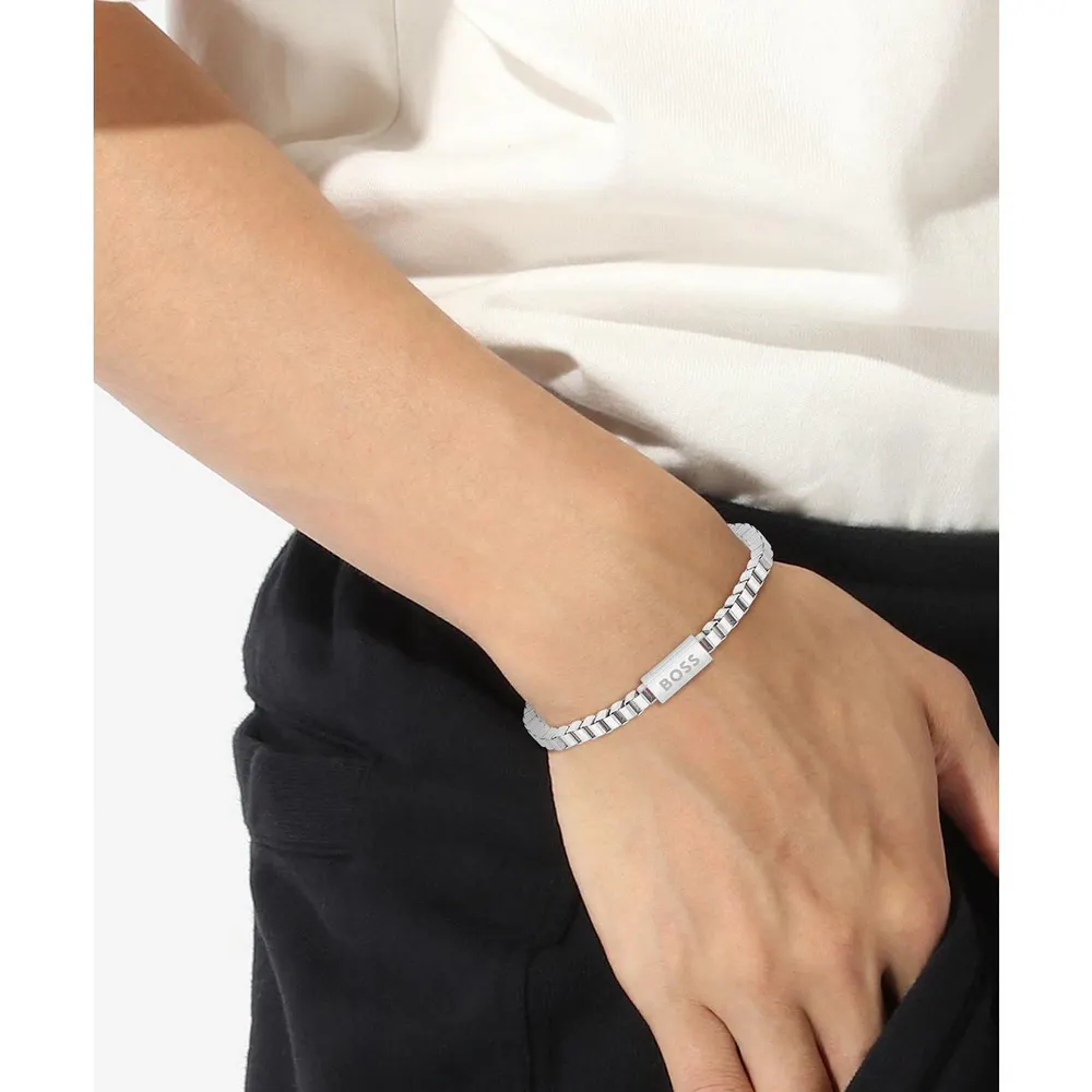 Boss Men's Stainless Steel Box Chain Magnetic Closure Bracelet detail 3