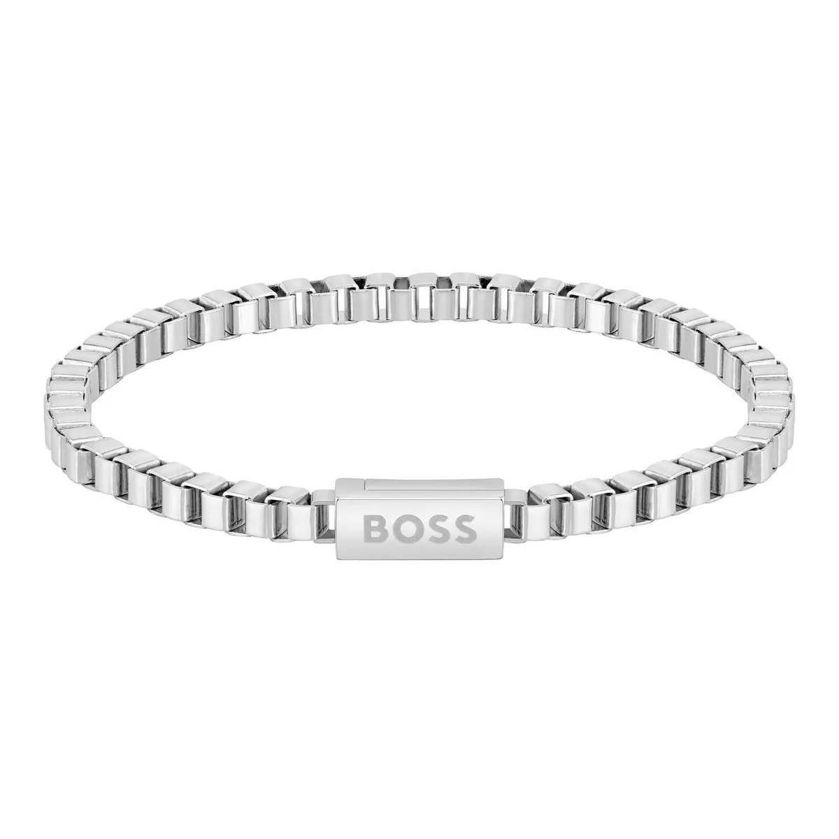 Boss Men's Stainless Steel Box Chain Magnetic Closure Bracelet
