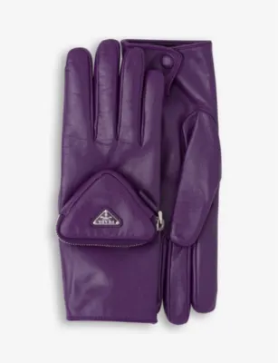 PRADA Pouch-embellished leather gloves - PEACOCK - 9.5 detail 2