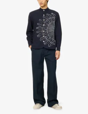 LABRUM LONDON Cowrie Embroidered-Graphic Cotton Shirt in NAVY, additional product view 2